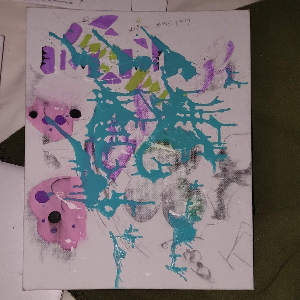 One Of Its Kind... Vibrant Abstract Canvas with Teal and Pink Splashes